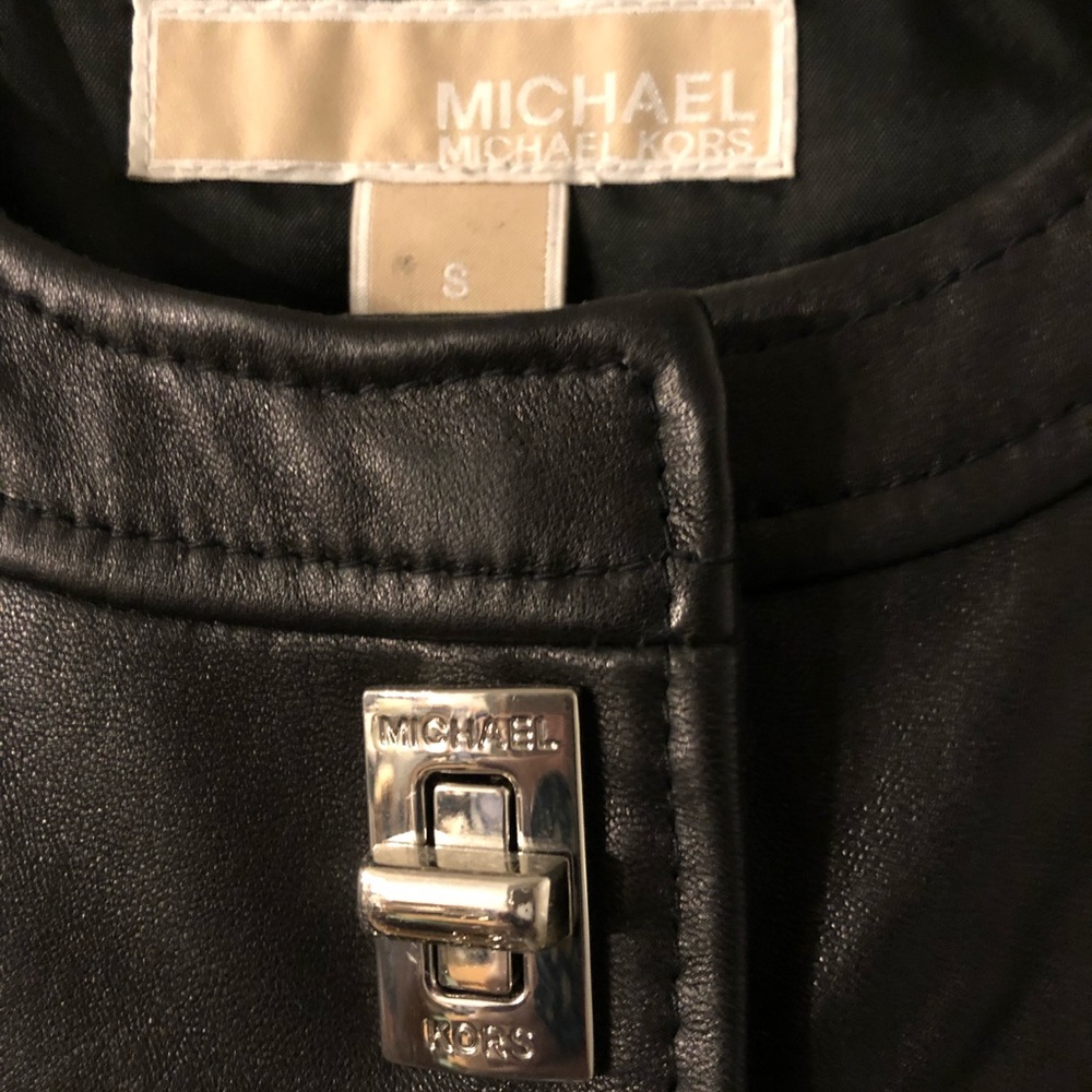 Michael Kors black leather jacket with toggle clasps